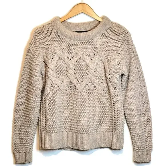 Banana Republic Fisherman Cable Knit Sweater Merino Wool Classic Tan Beige Small - Picture 2 of 14